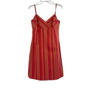 Escada Sport Striped Orange Red Mini Dress Adjustable Straps Beaded Hem Sz 8‎